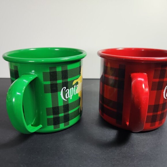 Captain Morgan Cups Lot of 2 Metal Enamel Ware Red and Green Advertising… - Picture 10 of 10